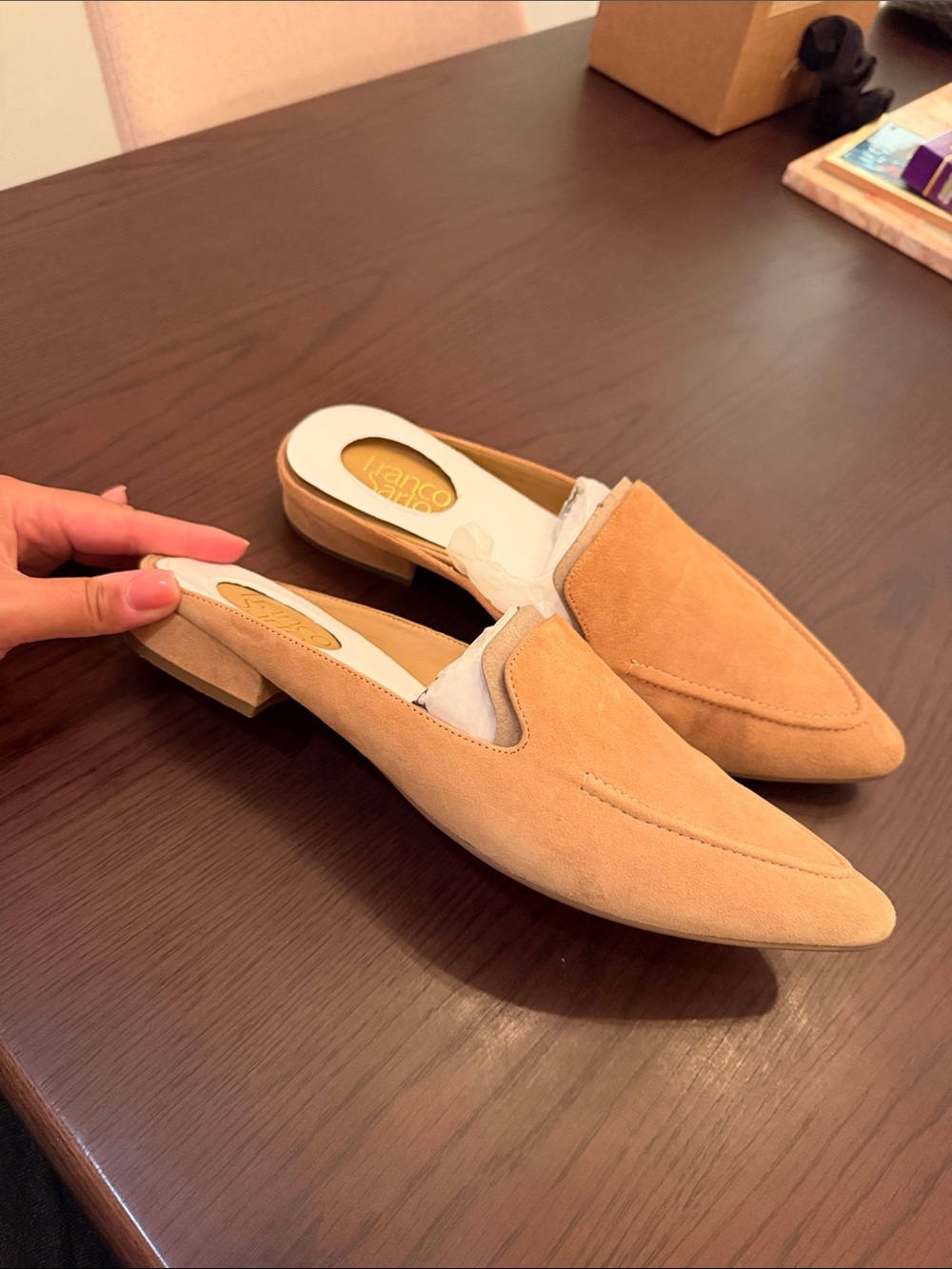 Franco Sarto Suede Pointed Mule / Clog in Camel/Tan